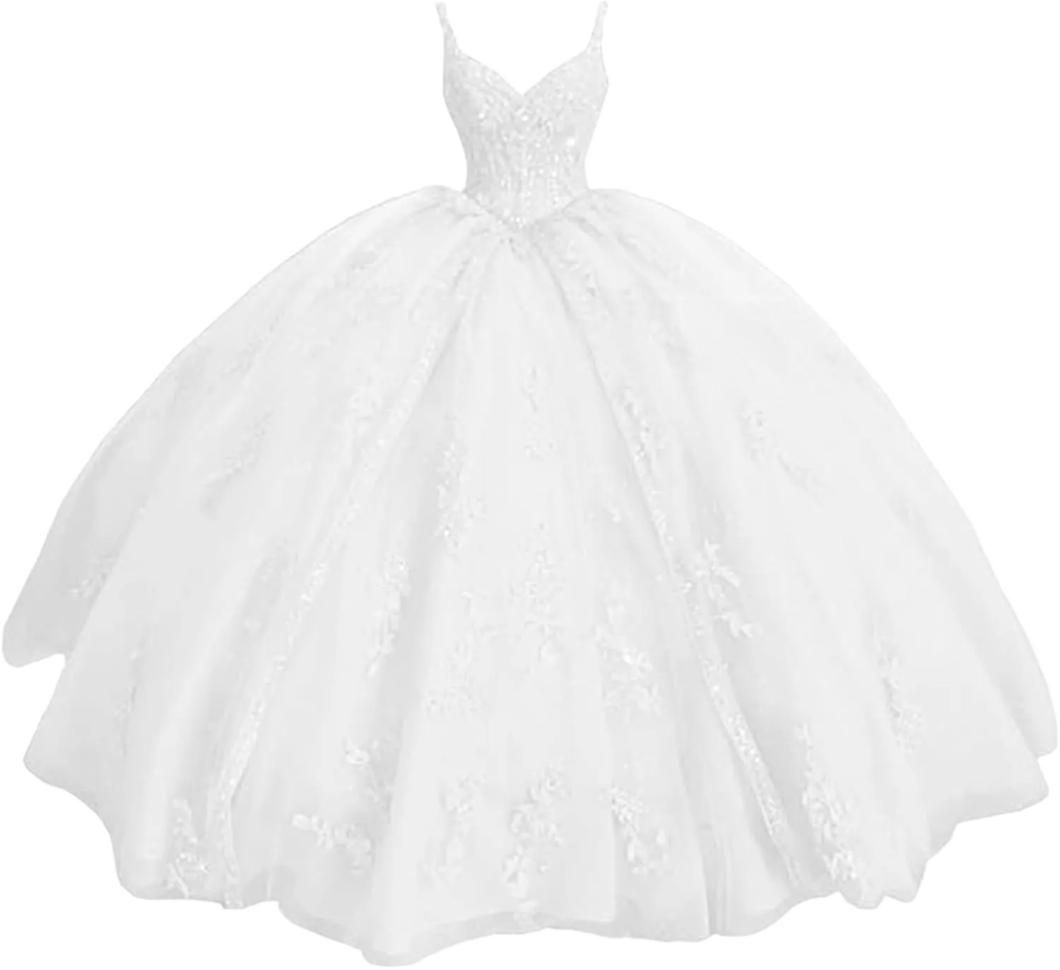 Women's Sweetheart Quinceanera Dresses Ball Gown Spaghetti Straps Lace Applique Sweet 16 Dresses for Teens 28 White