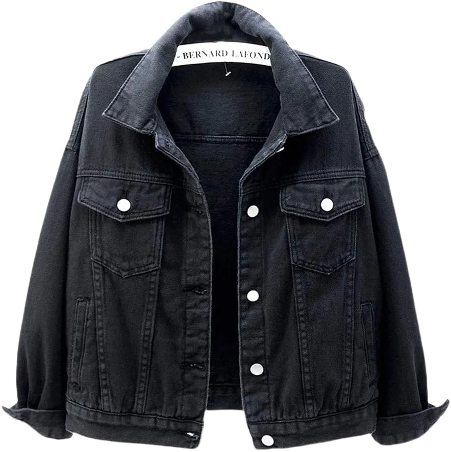 ebossy Women's Candy Color Denim Jacket Relaxed Fit Casual Jean Trucker Jacket XX-Large Black
