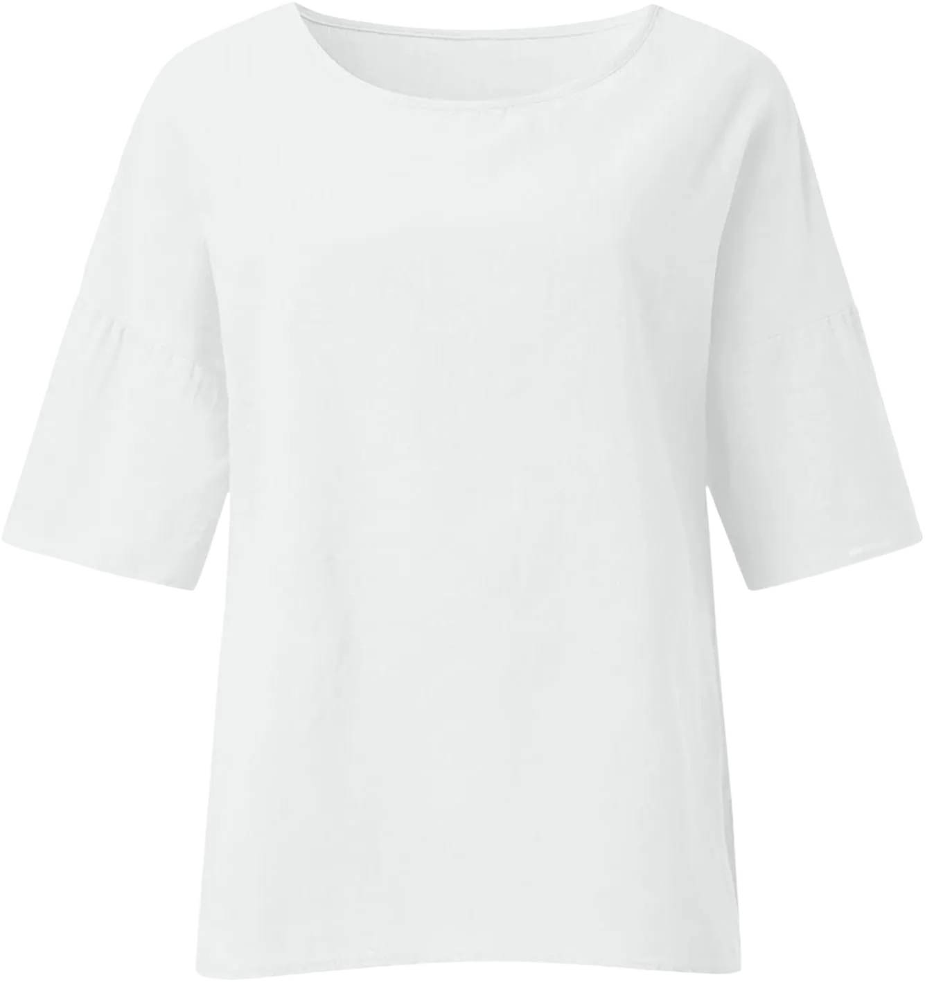 Linen Shirts for Women Summer Cotton Crewneck Blouses Casual Loose Fit Short Sleeve Tunic Tops Soft Side Split Tees X-Large 03 White