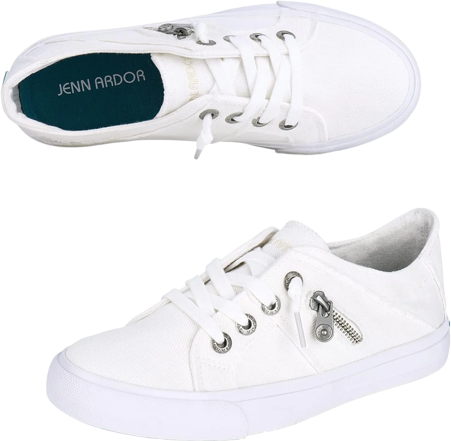 JENN ARDOR Women’s Fashion Sneakers Slip On Shoes Women Sneakers Canvas Shoes Womens Tennis Comfortable Walking Flats for Womens Casual Shoes 9.5 White Canvas
