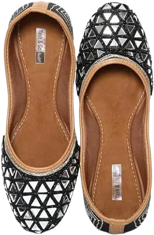 YASH & CO. Embellishment Mirror Work & Beads Mirror Design Jutti for Girls/Women | Ethnic Footwear of Mirror Work/Punjabi Jutti Mojari