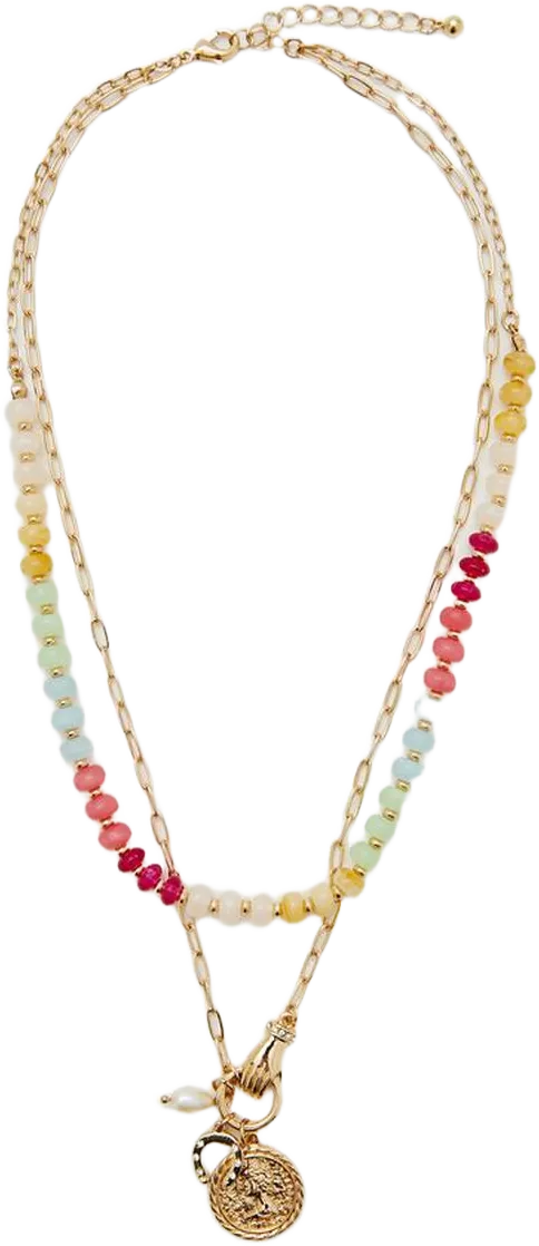 Beaded Layered Charm Necklace