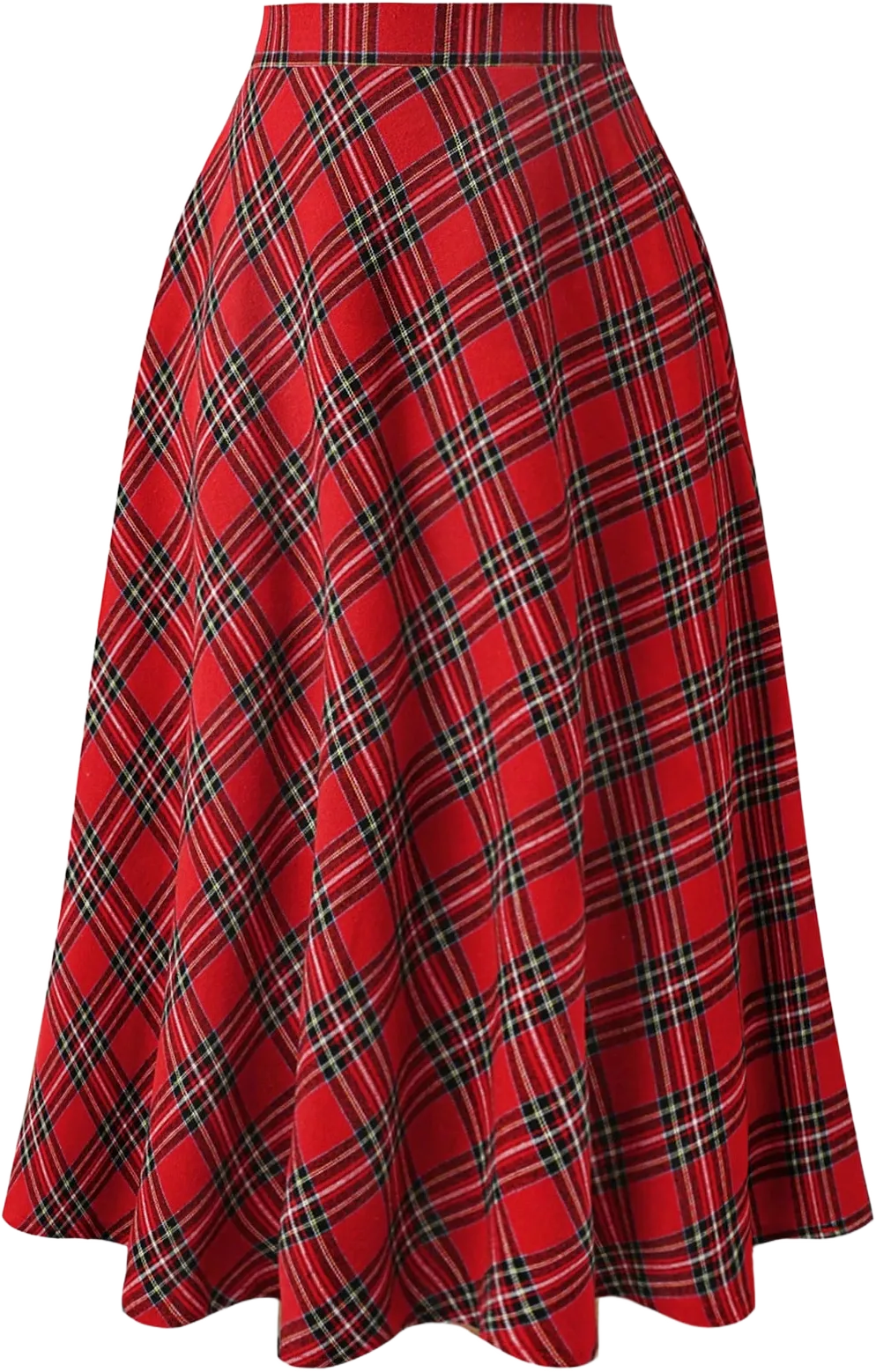 SHEIN CURVE+ Women Classic Red Plaid Mid-Length A-Line Skirt, Versatile And Slimming Maxi Women Outfit
