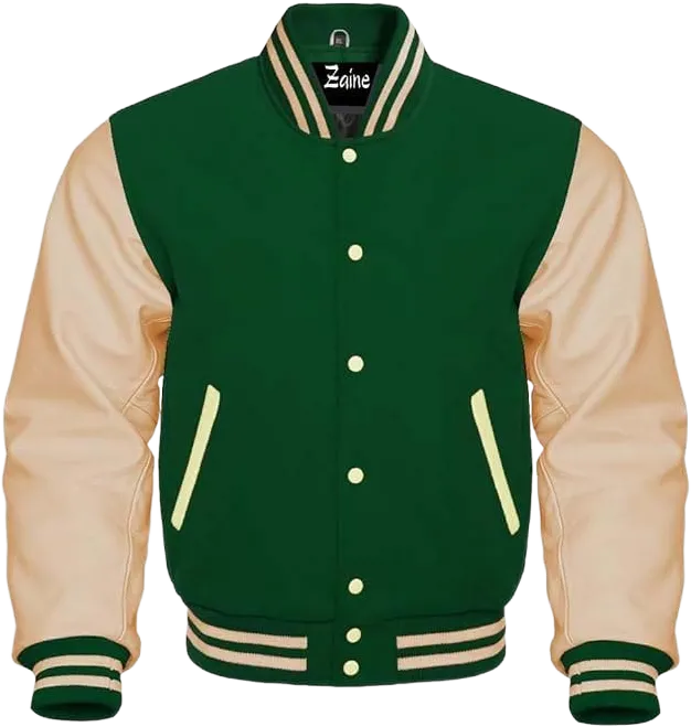 Zaine Enterprises Varsity Lettermen Baseball Bomber Jacket Wool & Leather Best Premium Quality Basketball Jackets For Men's 8X-Large Forest Green - Cream