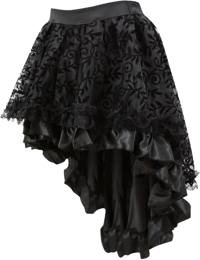 Coswe Women's Solid Color Lace Asymmetrical High Low Corset Skirt X-Large Black1
