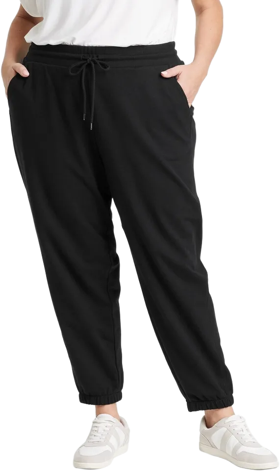 Women&#39;s High-Rise Tapered Joggers - Ava &#38; Viv&#8482; Black XXL: Cotton Blend, Recycled Polyester, Spandex, Elastic Waistband, Side Pocket