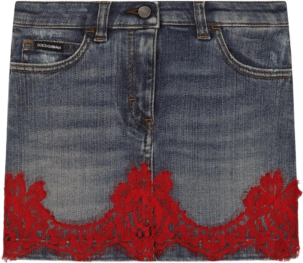 lace-insert denim miniskirt