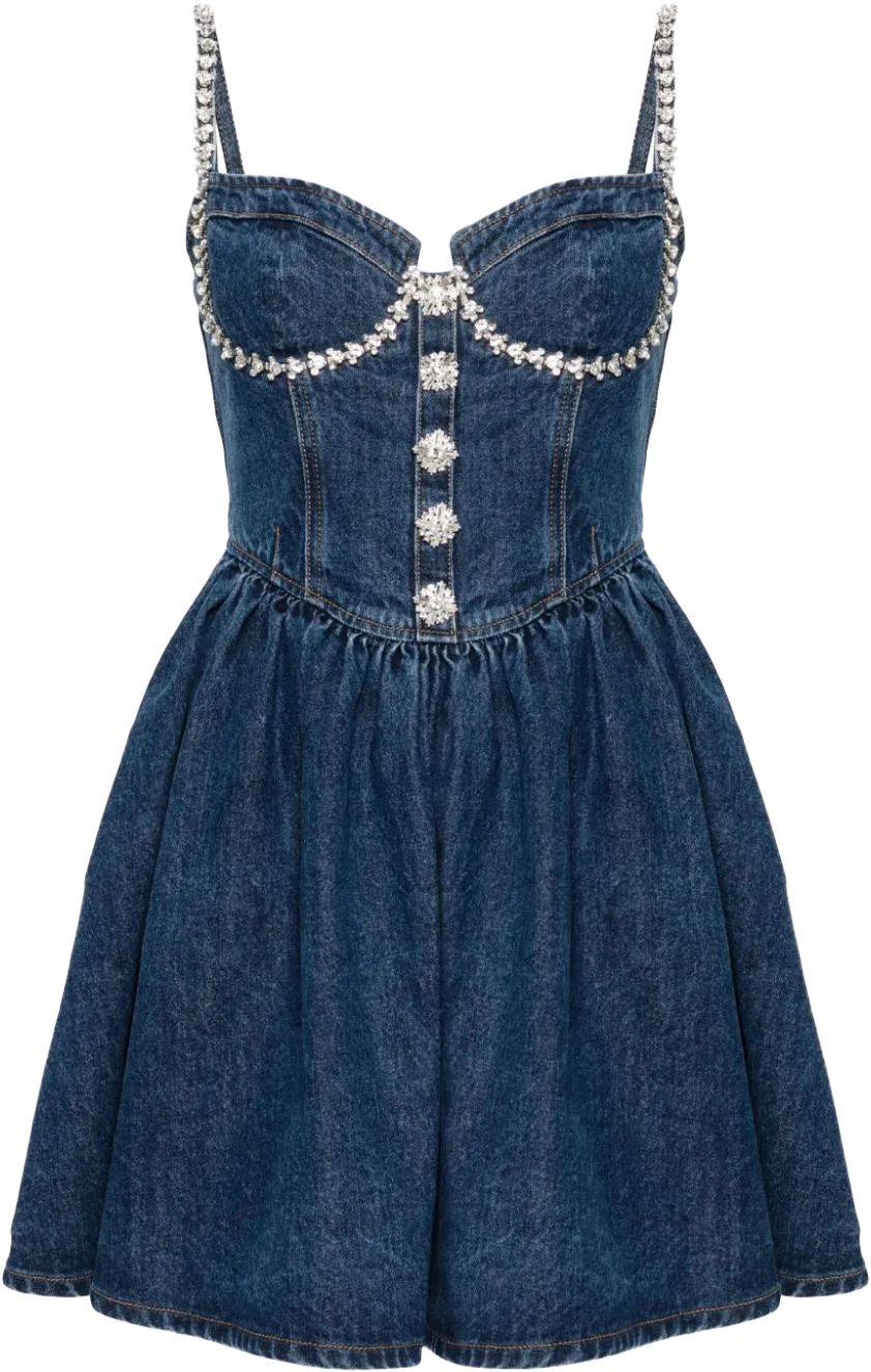gem-embellished denim mini dress
