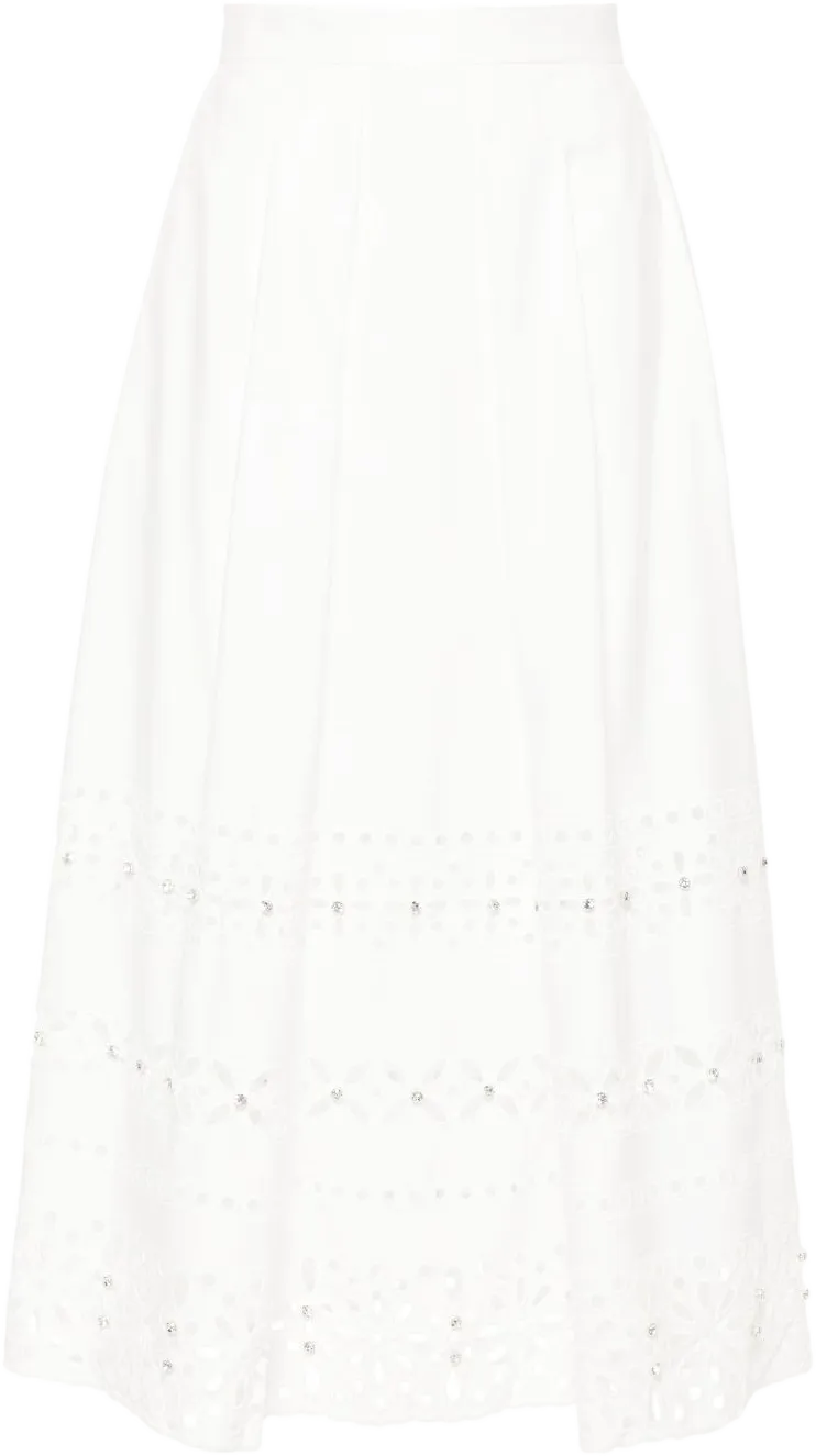 broderie-anglaise pleated midi skirt