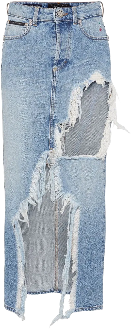 distressed-effect midi denim skirt 