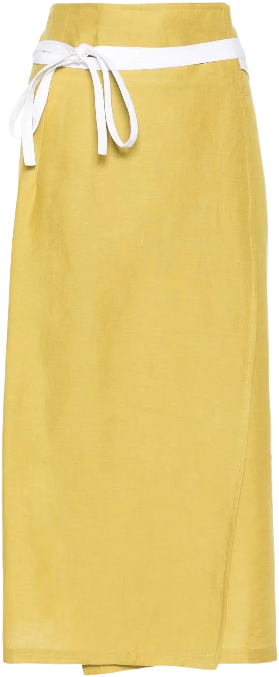 wraparound linen midi skirt