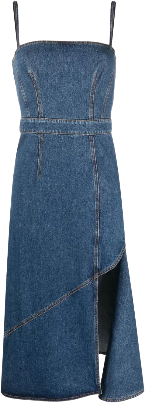 asymmetric denim midi dress
