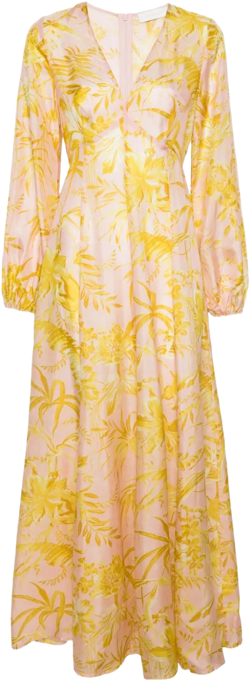 Golden floral-print maxi dress