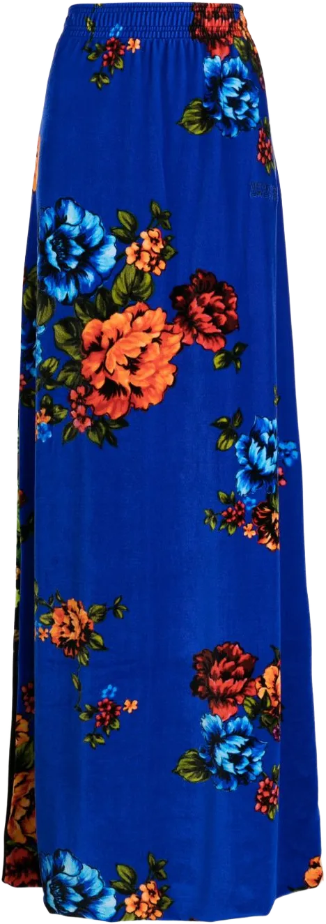 floral-print velvet maxi skirt
