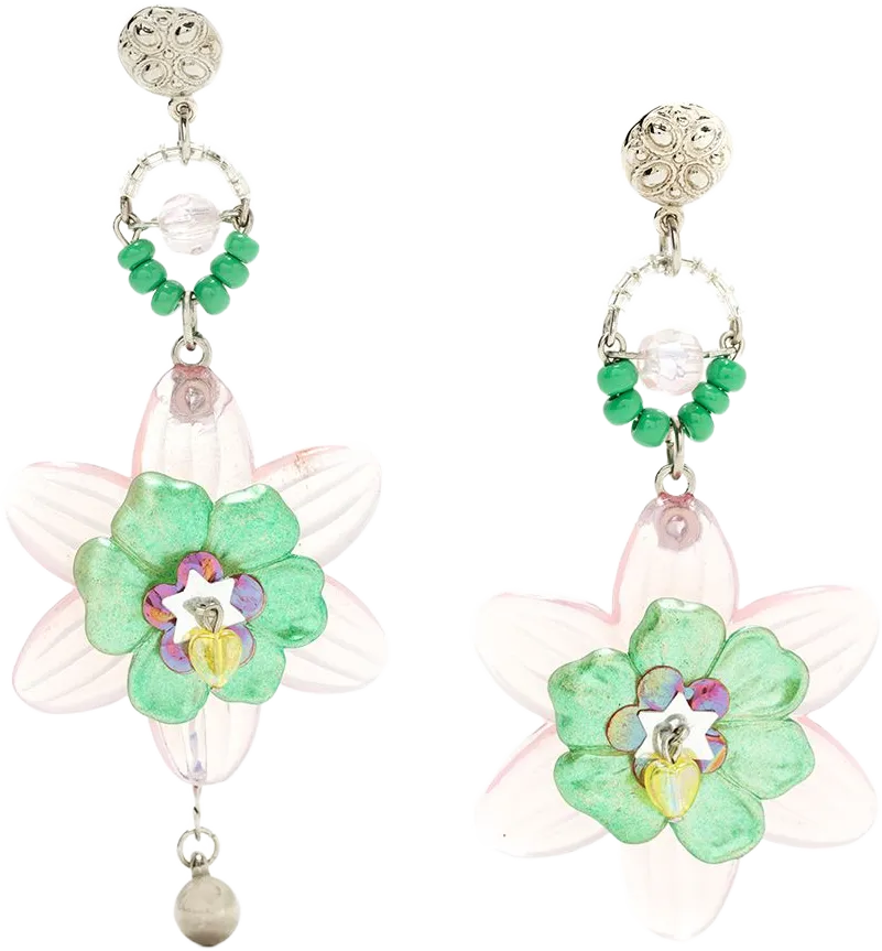 floral asymmetric drop earrings