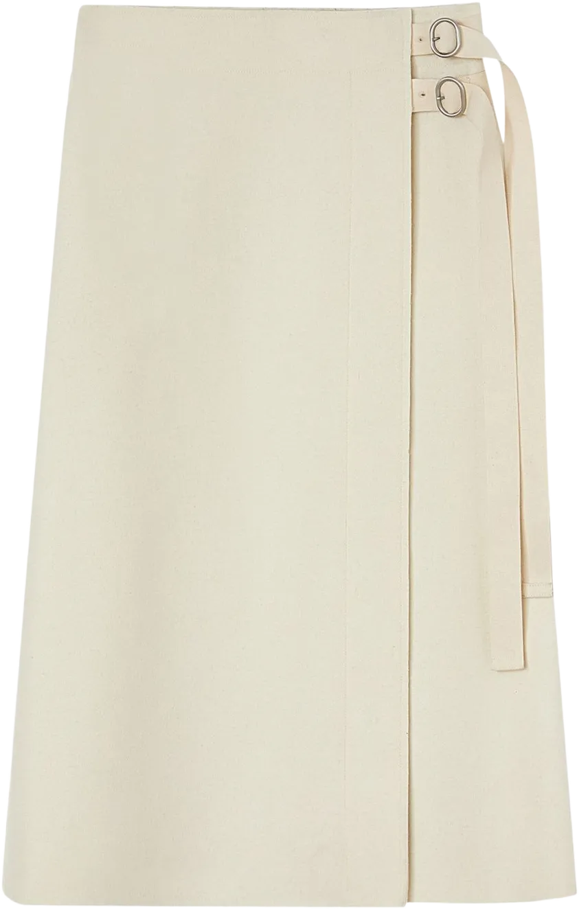 wrap-design wool midi skirt