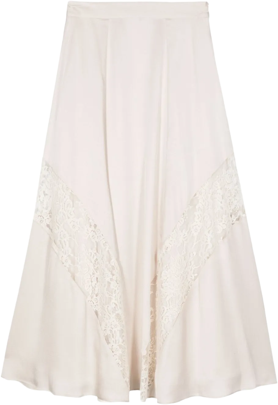 lace-detail satin midi skirt