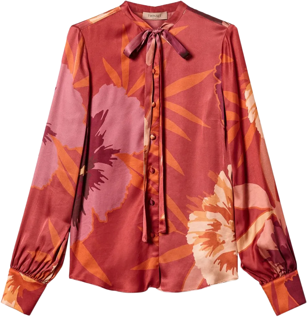 floral-print satin shirt