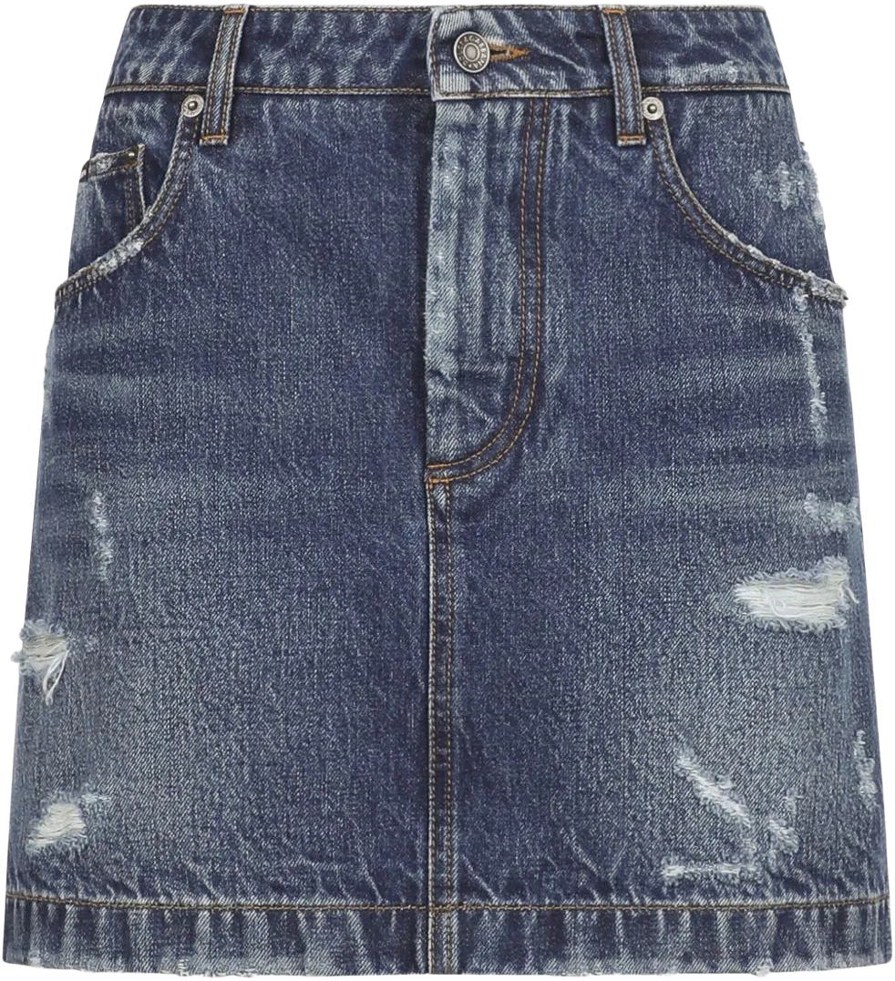 distressed-finish denim miniskirt
