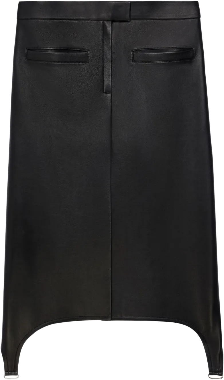 suspenders-detail leather midi skirt
