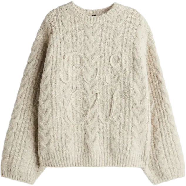Embroidered Cable-Knit Sweater
