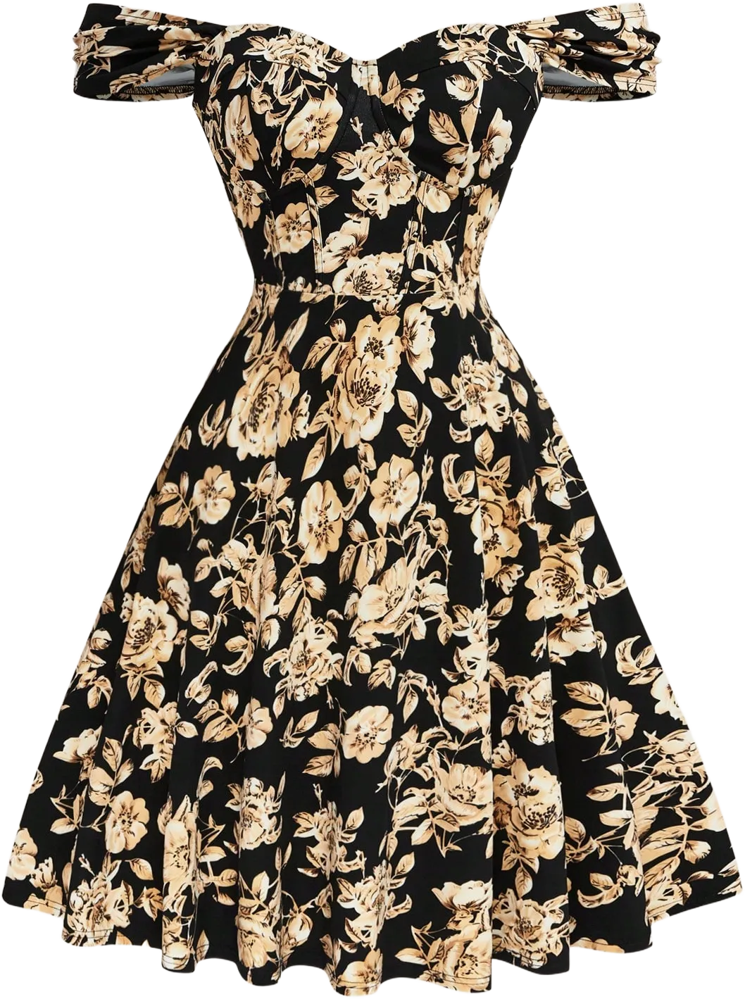 Sweetra Plus Size Women Floral Print Open Shoulder Casual Knit A-Line Midi Dress