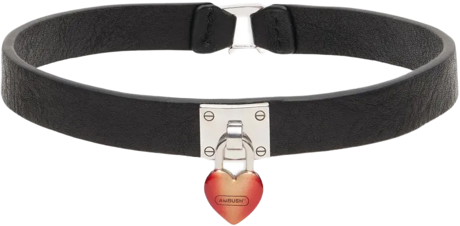 Fire Heart-padlock leather choker necklace