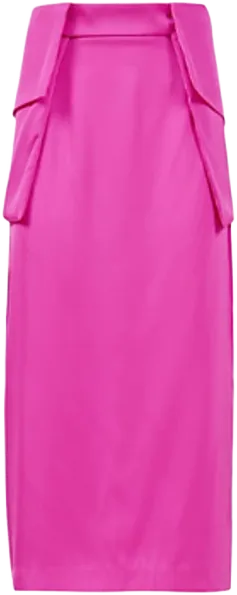 Womens Pink Detachable Patch-pocket Satin Pencil Skirt