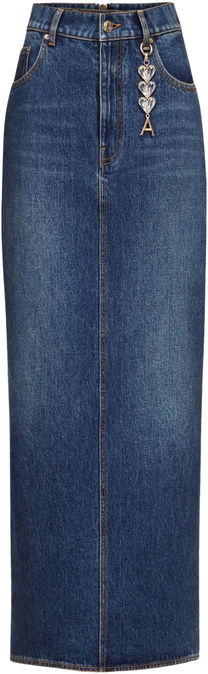 logo-charm denim midi skirt