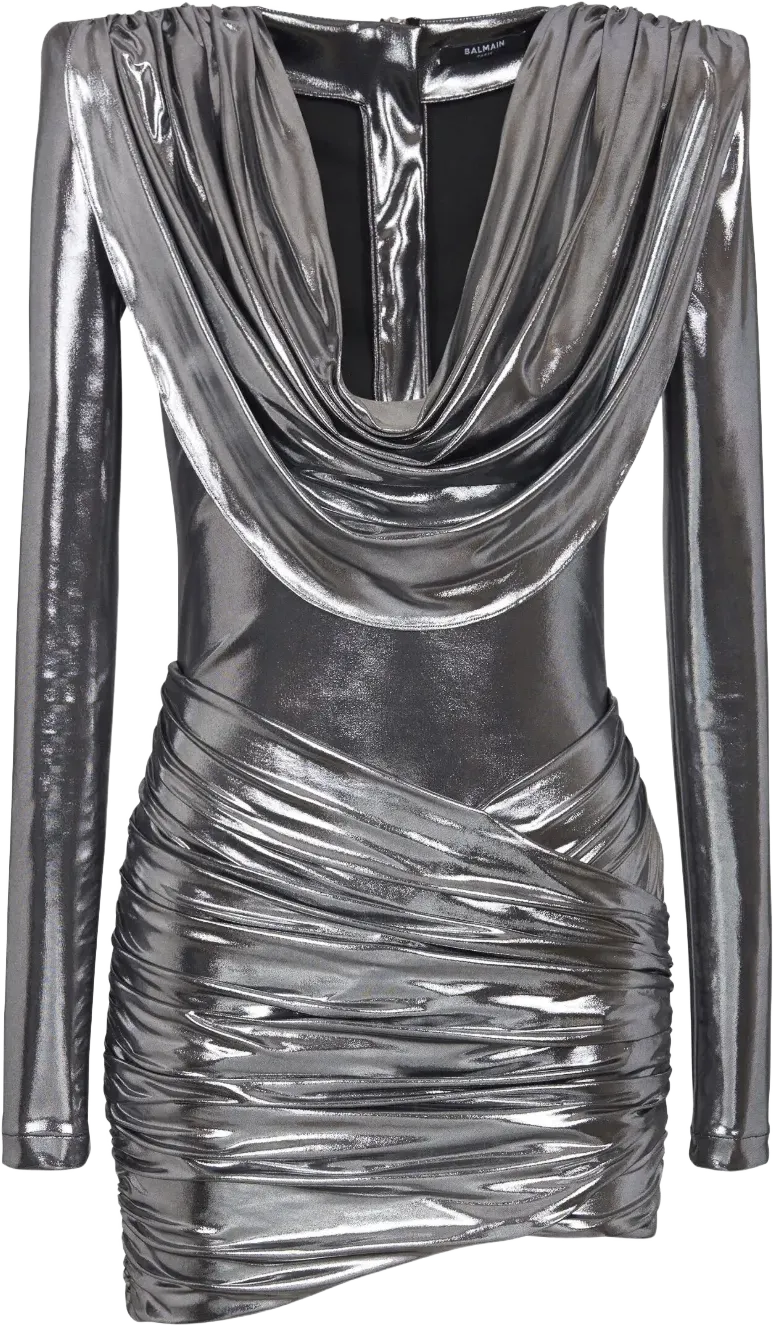 cowl-neck lamé mini dress