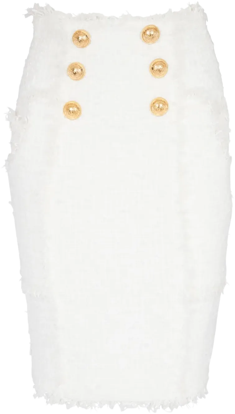 button-detail tweed pencil skirt