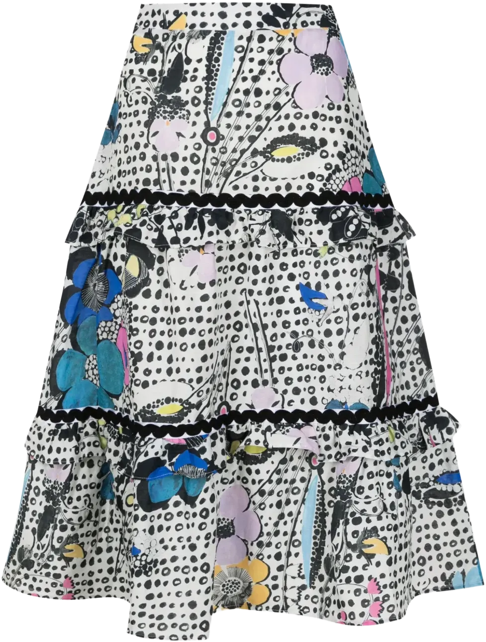 floral-print tiered midi skirt