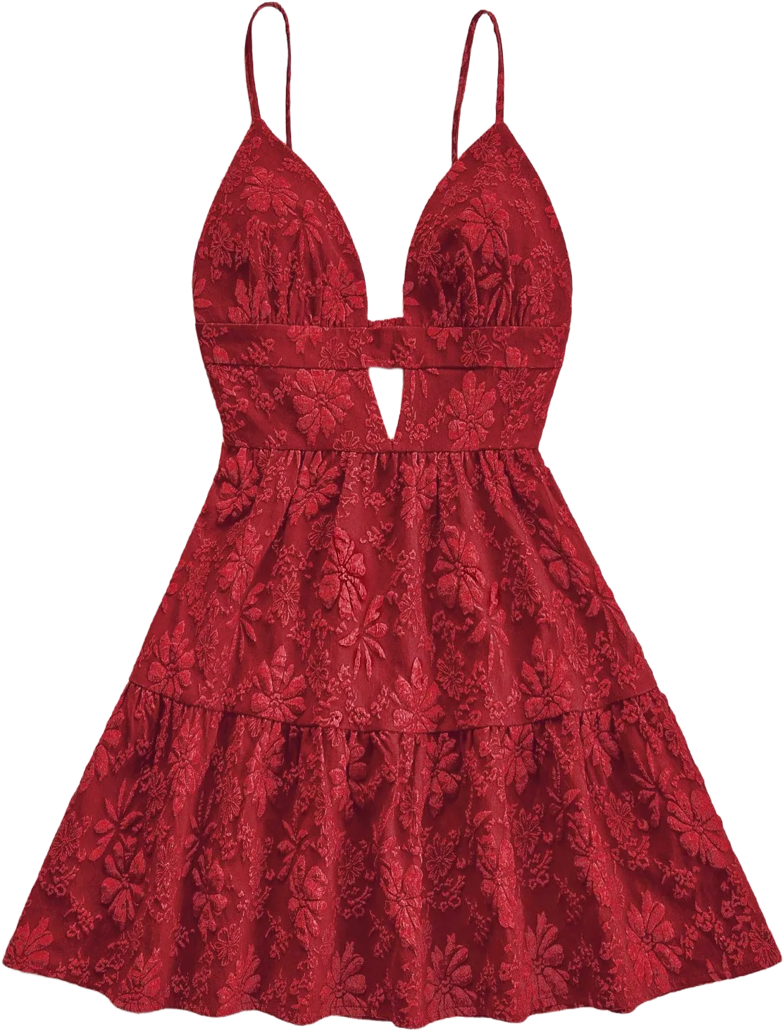 SHEIN WYWH Plus Size Women's Holiday V-Neck Spaghetti Strap Red Jacquard Textured Open Back A-Line Mini Dress, Elegant & Fashionable Party Dress For Autumn/Winter,Red Women Dress,New Years Outfit,Elegant Women Dress,Winter Women Clothes,New Years Eve Outfit,Western Women Outfit,Party Women Outfit,Festival Outfit,Sexy Women Outfit,Christmas Outfit,Holiday Women Outfit