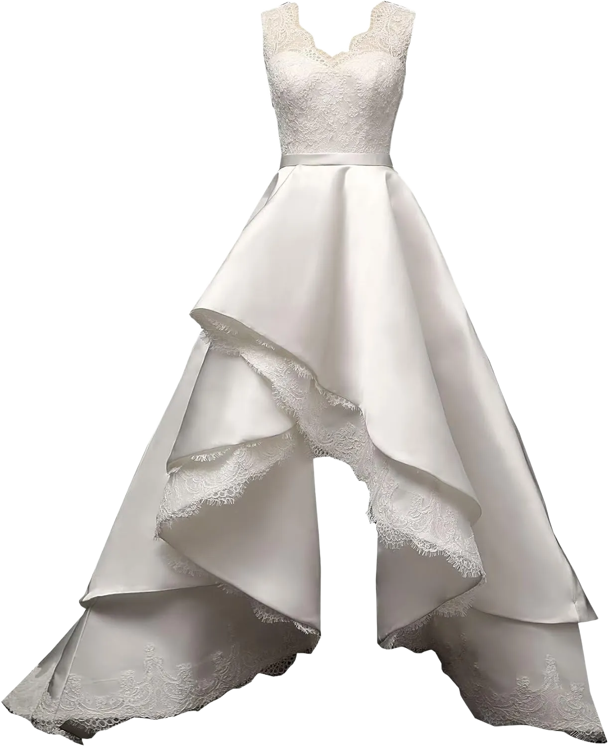 V Neck 2025 High Low A line Satin Wedding Dresses for Bride Women Plus Size Short Front Long Back