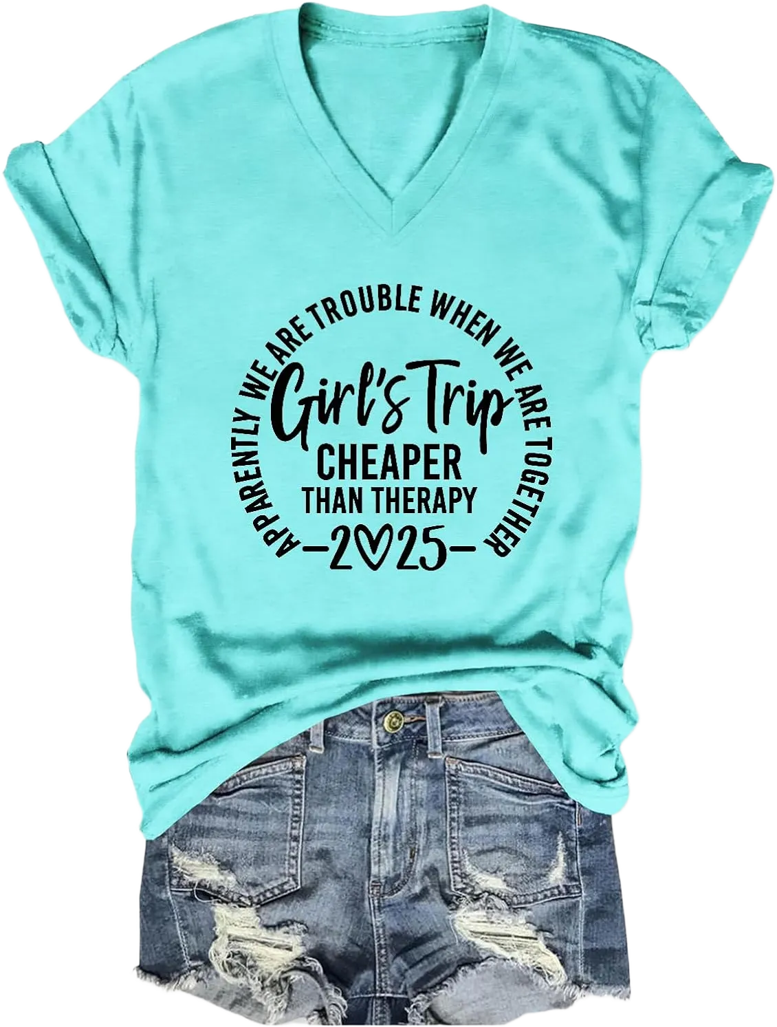 Girls Trip T Shirts for Women 2025 Funny Graphic V Neck Tshirt Casual Short Sleeve Tees Tops Soft Cotton T-Shirts Light Blue Small