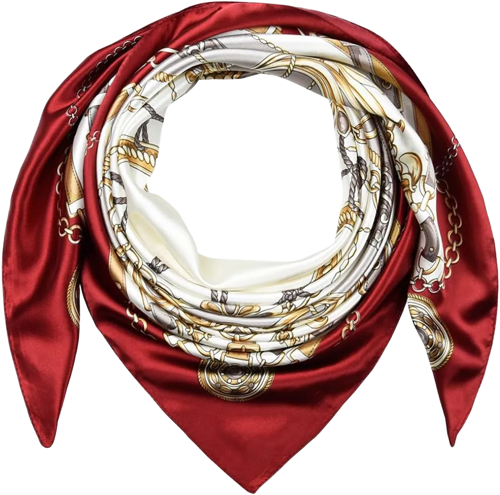 corciova 35 x 35 Large Square Hair Scarf for Women Silk Like Curly Headband Tie Sleeping at Night Fashion Bandana Headscarf 1 Pcs 680 Maroon Light Gray Chains