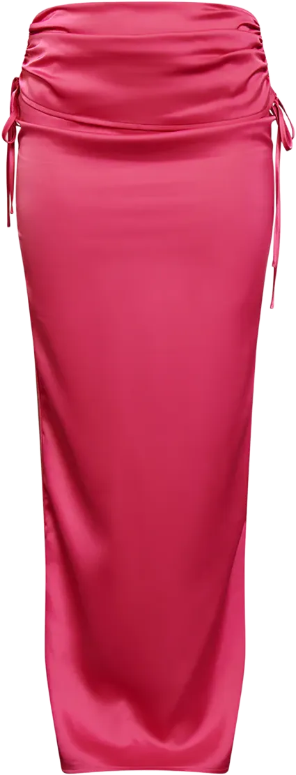  Hot Pink Satin Ruched Maxi Skirt