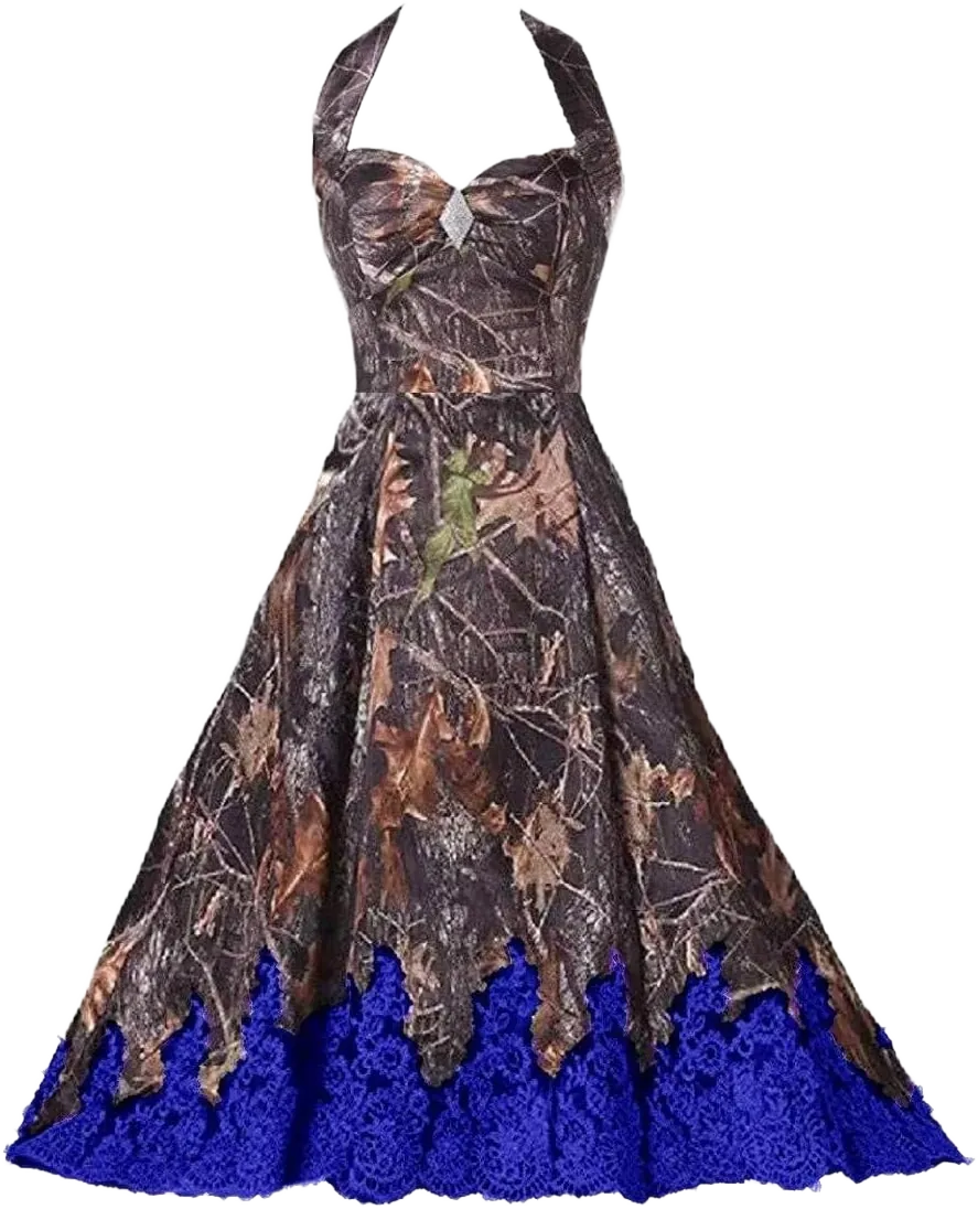 Womens Camo Wedding Dresses for Bridal Off The Shoulder Halter Knee Length Bridesmaid Dress Lace Mini Prom Dress 4 A-royal Blue
