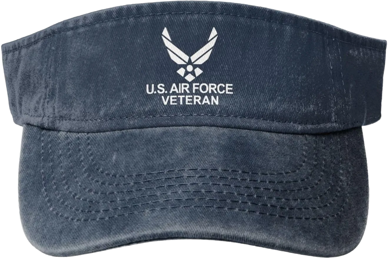 Air Force Veteran Sun Sports Visor Hat Adjustable Cap for Women and Men Black Navy Blue One Size
