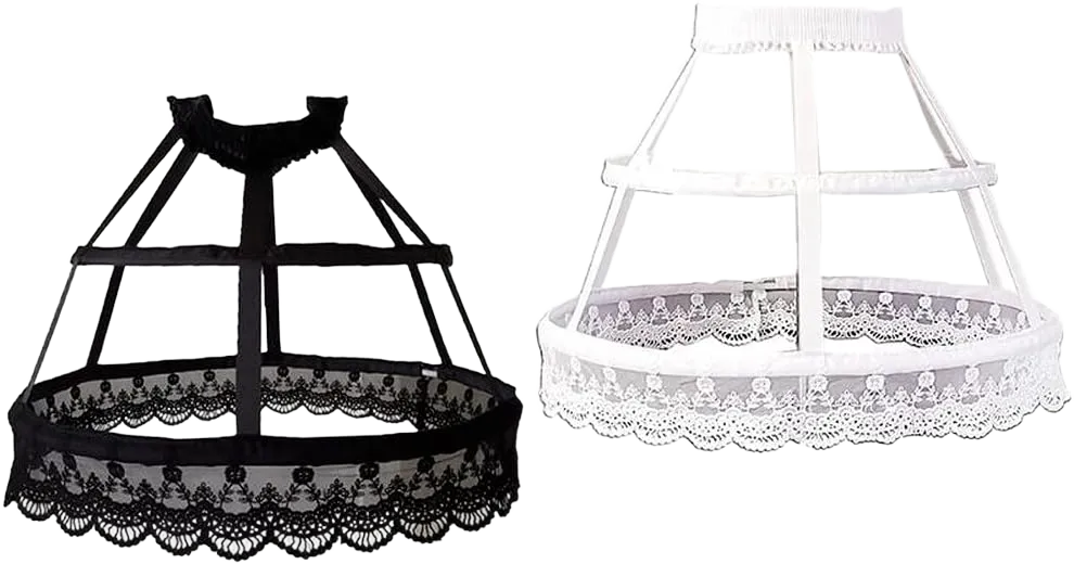 Women Victorian Petticoat 2 Hoops Crinoline Lolita Fishbone Hollow Bird Cage Skirt Embroidery Floral Lace Underskirt