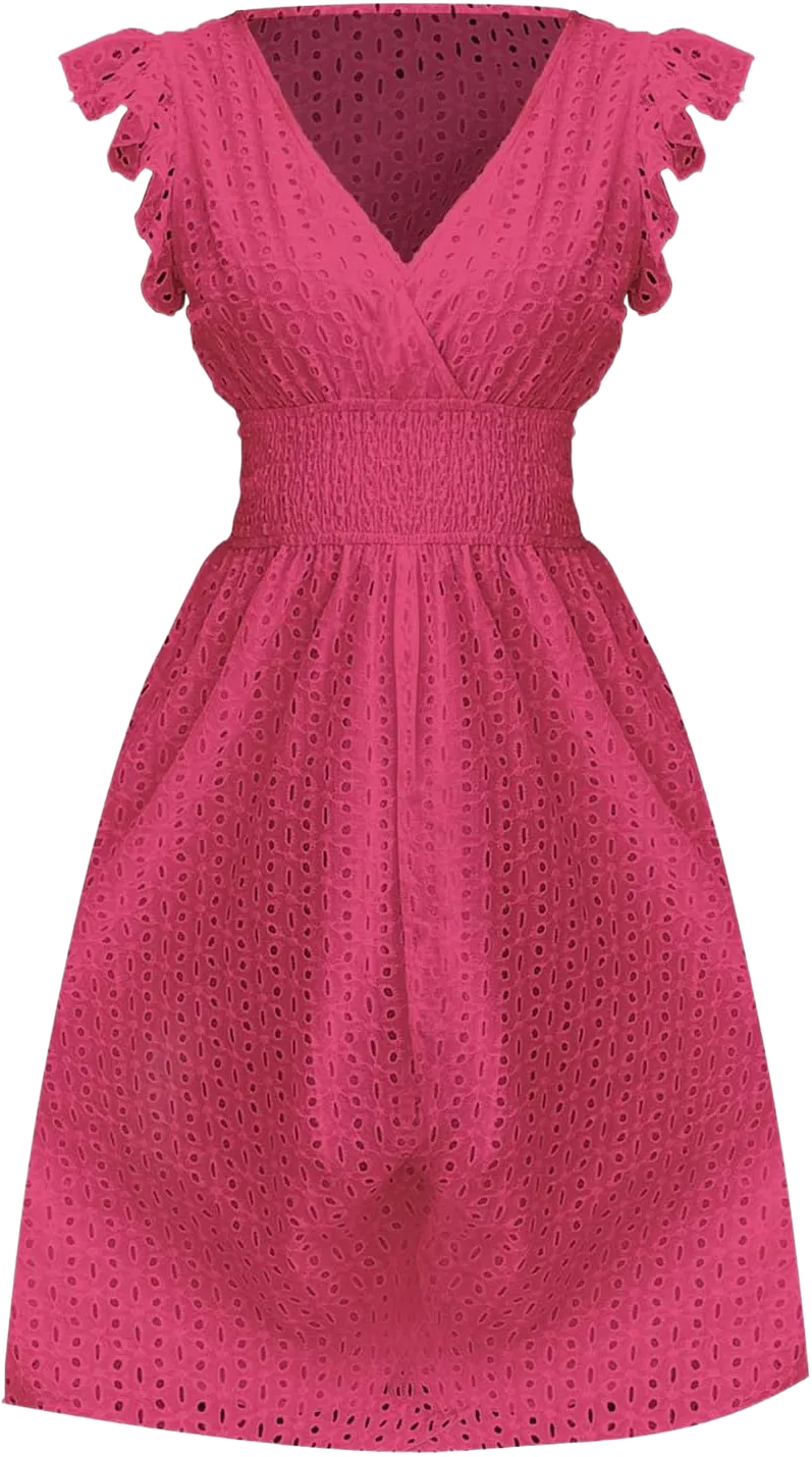 Women's MIDI Lace Cutout Slimming V Neck Plus Size Dress Basics T Shirt Dress Hot Pink Large