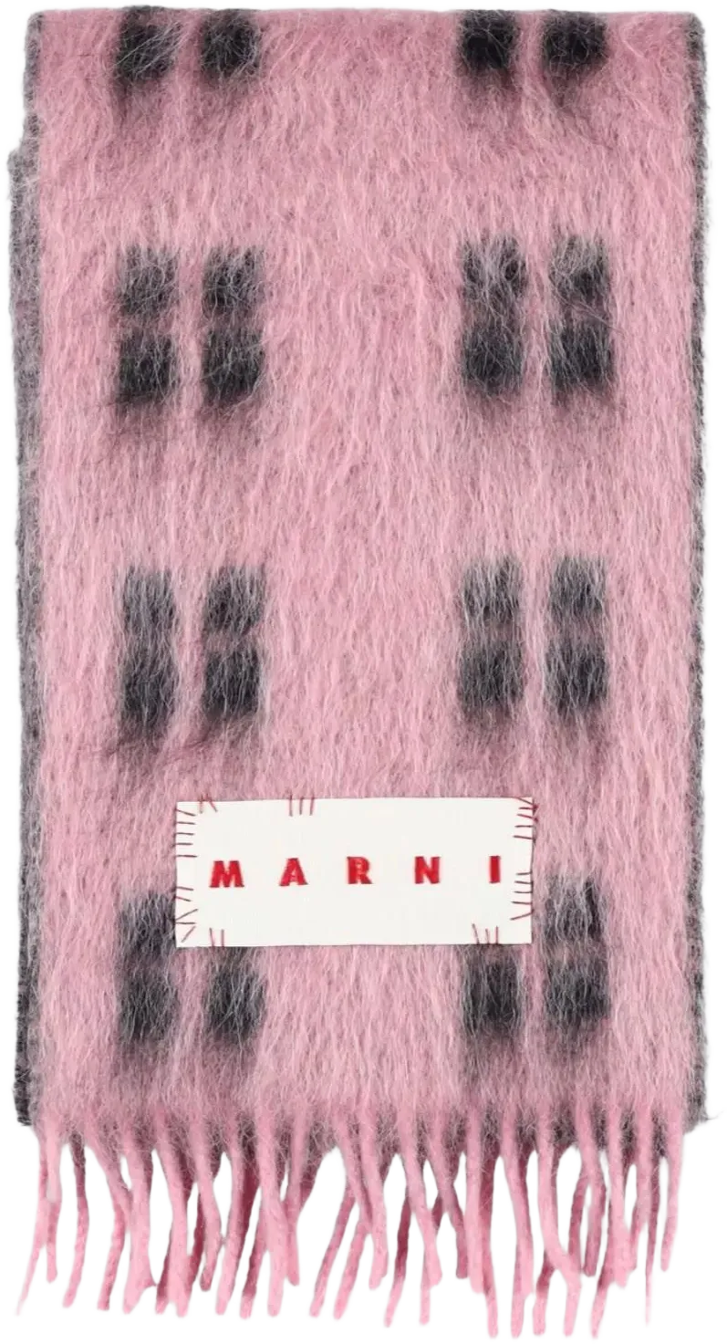 Marni Men's Pink Check Pattern Fringe Scarf