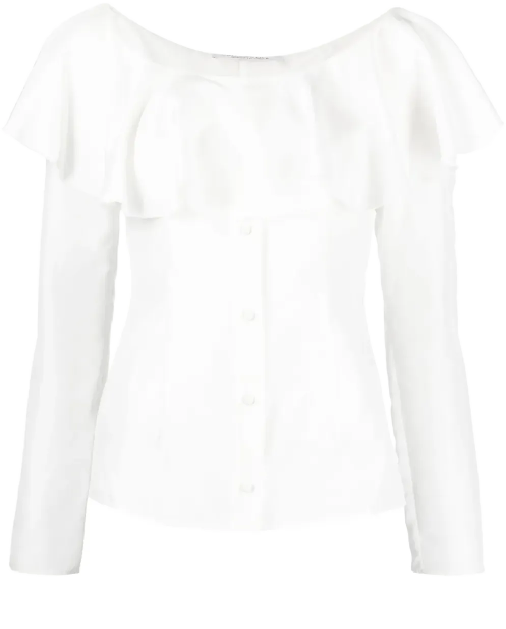 off shoulder frilled silk blouse