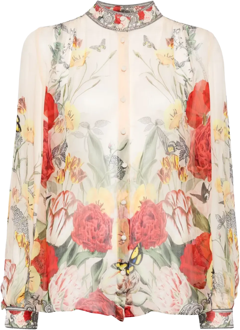 floral-print chiffon blouse