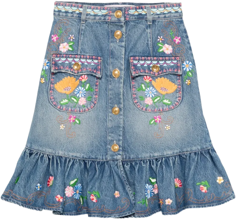 floral-embroidered midi skirt