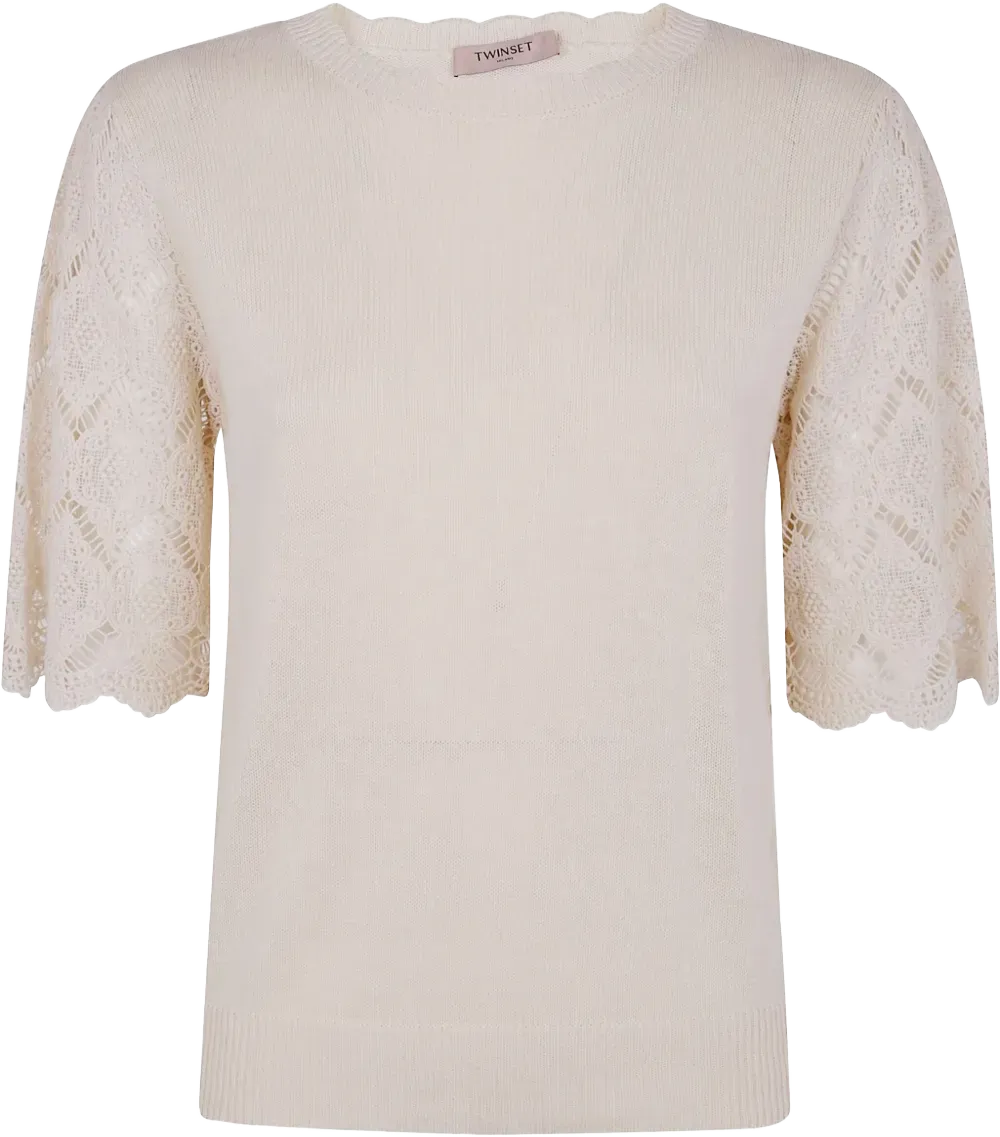 lace-sleeved blouse 