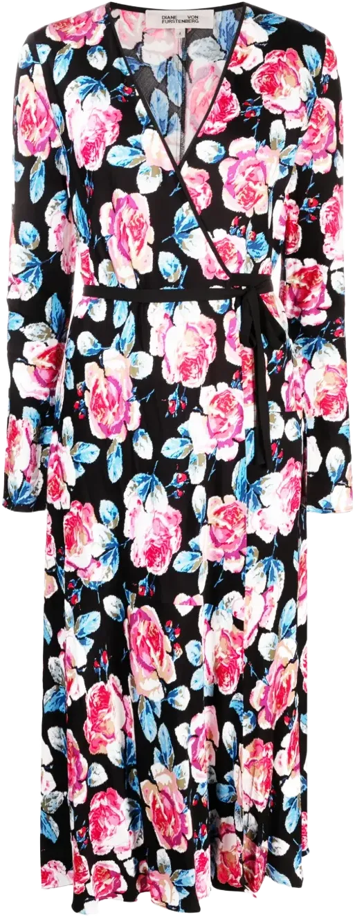 Anika rose-print midi wrap dress