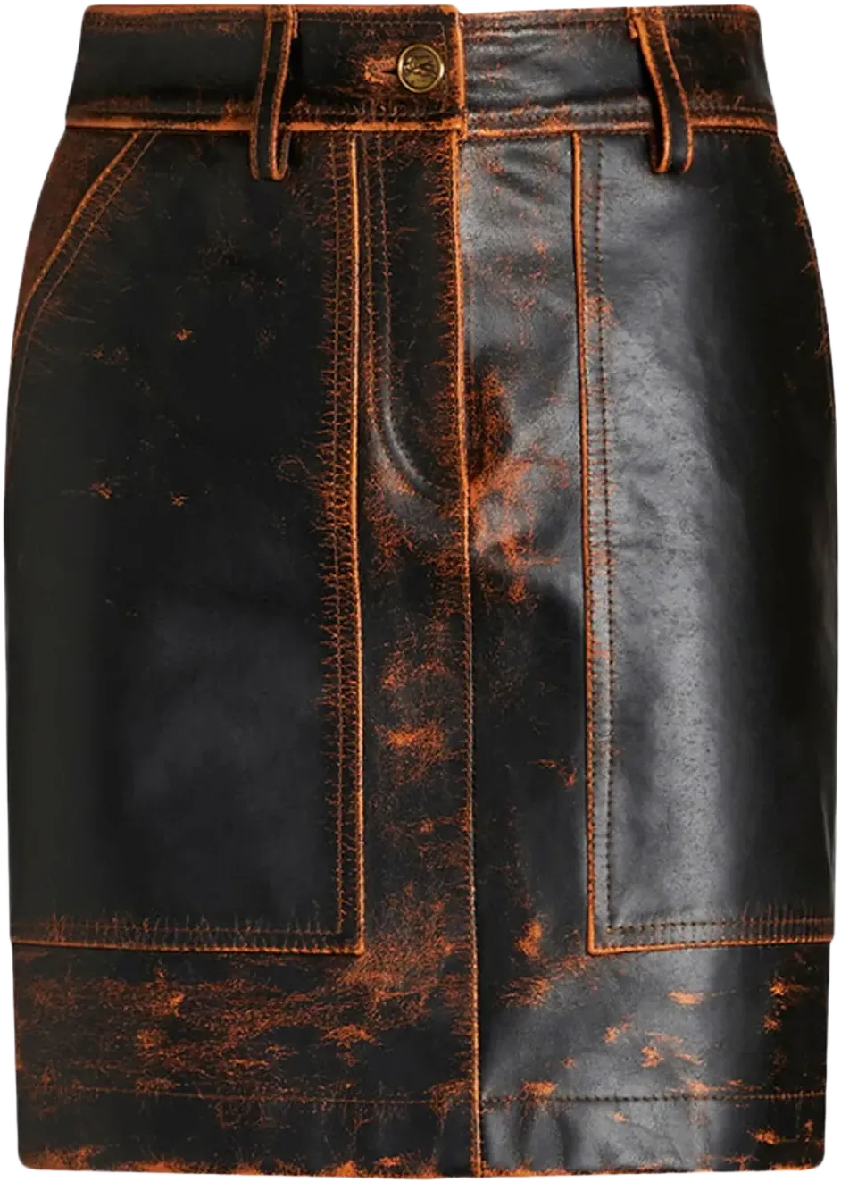 distressed-finish leather mini skirt