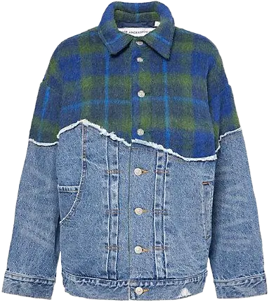 Levi's Women's Blue Levi's X Adsb Andersson Bell Spliced Trucker Knitted-Panel Relaxed-Fit Denim Jacket