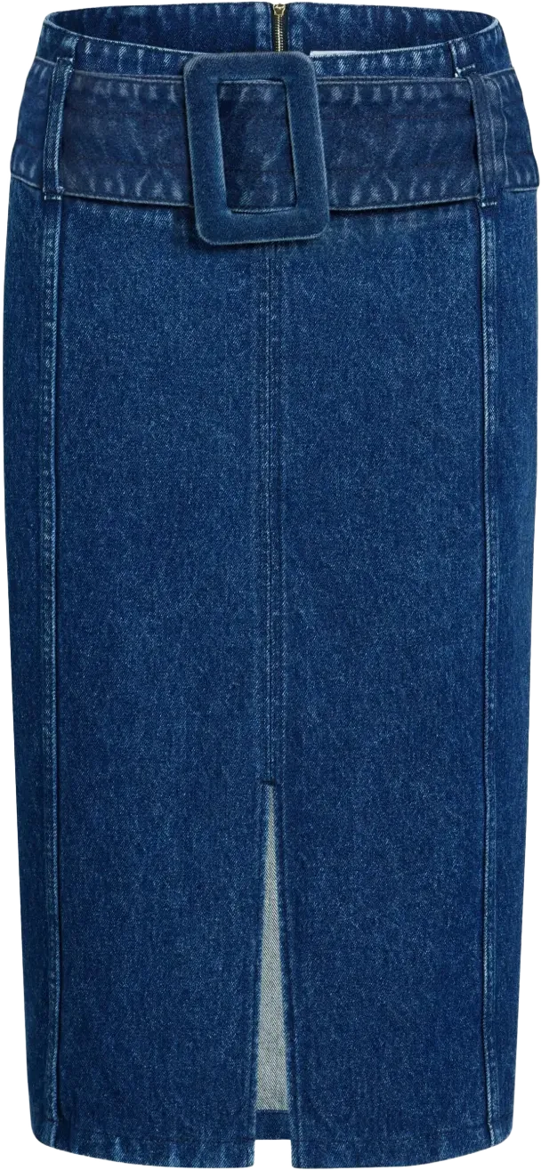 belted denim midi skirt